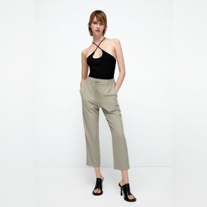 Zara Soft High Rise Jogger Pants Green Size M Ankle Length Elastic Waist
